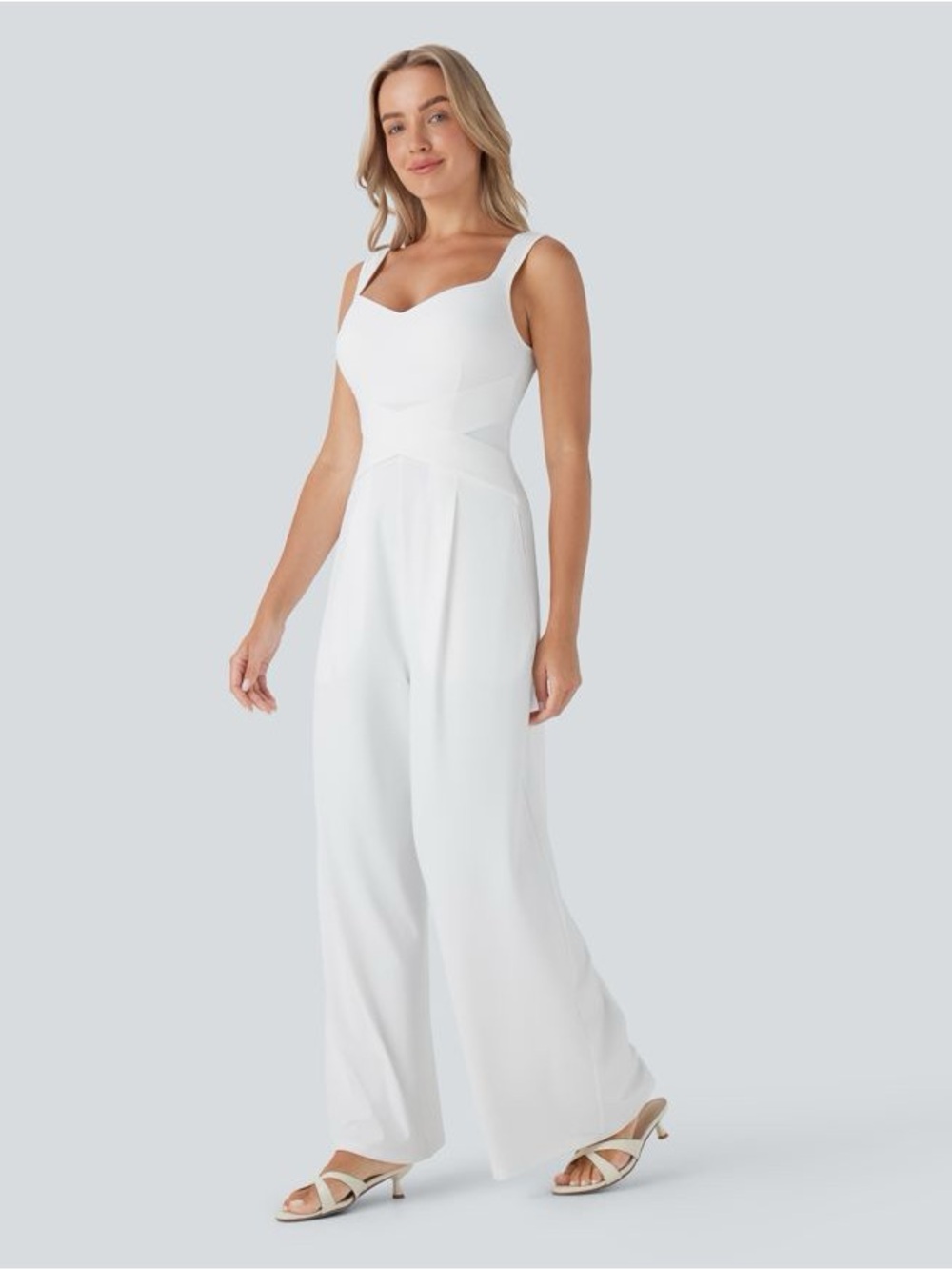 NWT/NIB Halara U Back Sleeveless Casual Jumpsuit with Pockets | White